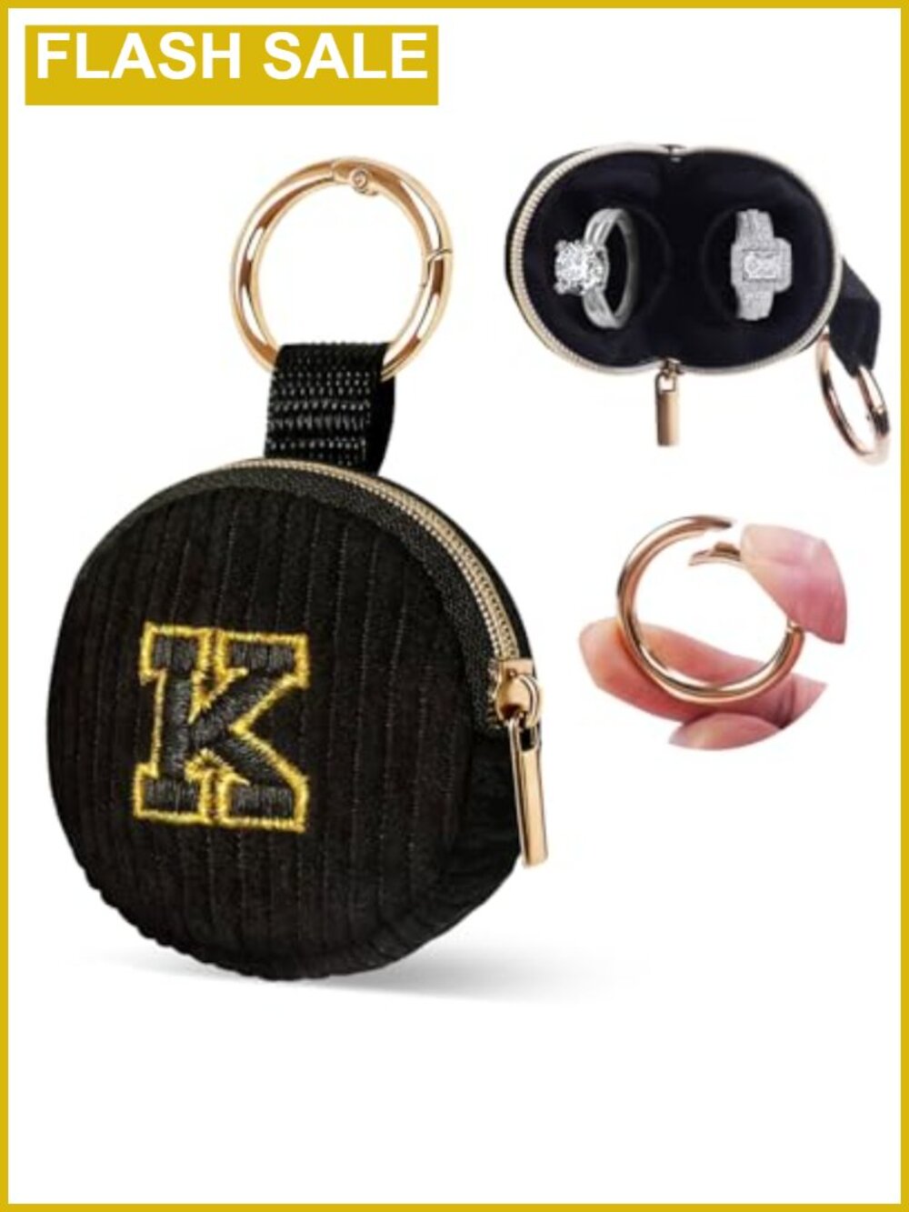 Mini Corduroy Ring Holder Keychain Travel Jewelry Case Pouch